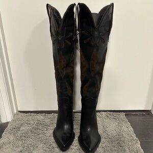 Zara Black and Brown Knee High Boots